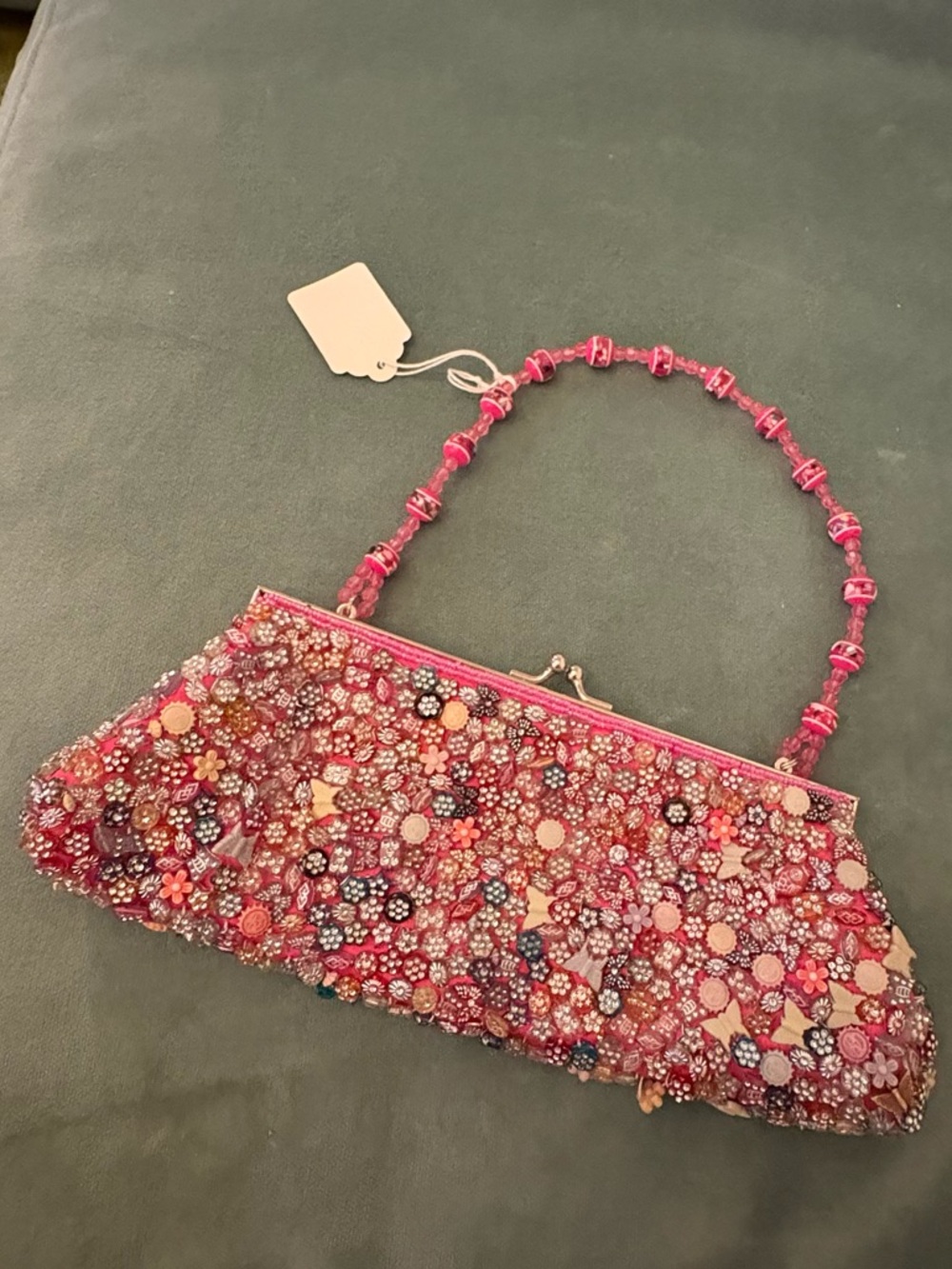 Beaded Pink Floral Evening Clutch Handbag